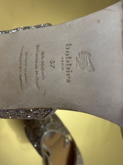 Pantofi sandale Bobbies Paris piele aurii cu sclipici 37 cu toc noi