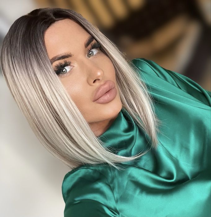 Peruca  blonda bob scurt  , blond rece , ombre