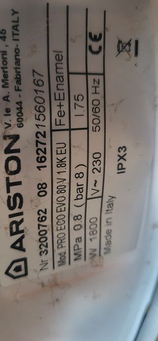 Boiler electric Ariston PRO ECO EVO 80 V – 80 L, 1800 W