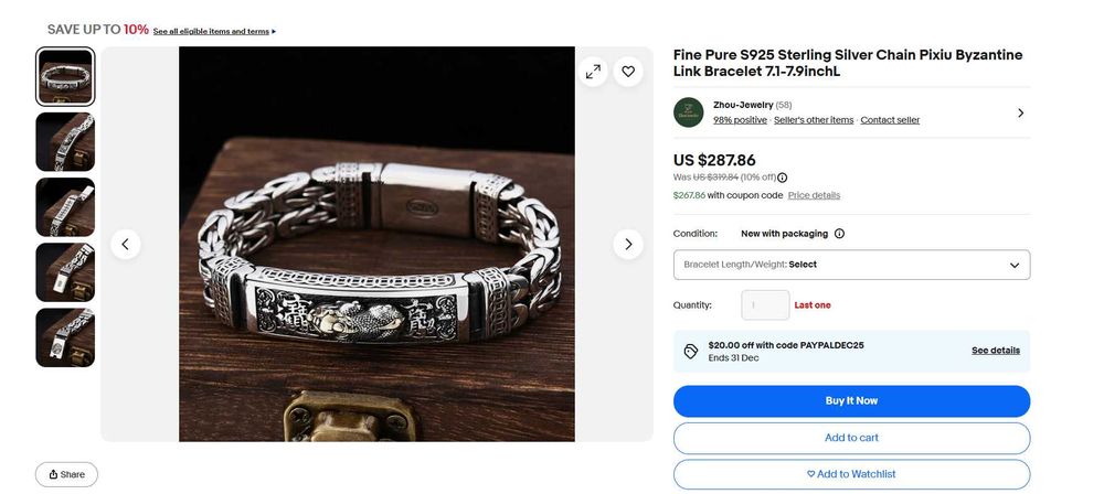 Brățară chinezeasca masivă din argint 925 – bizantin, cu Pixiu