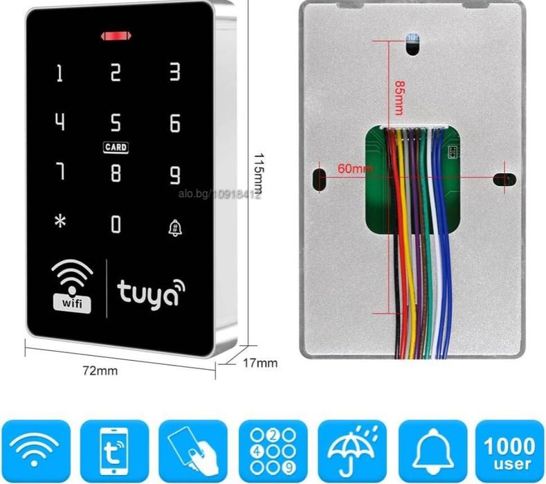 Tuya WiFi RFID сензорна клавиатура за контрол на достъпа двучестотна