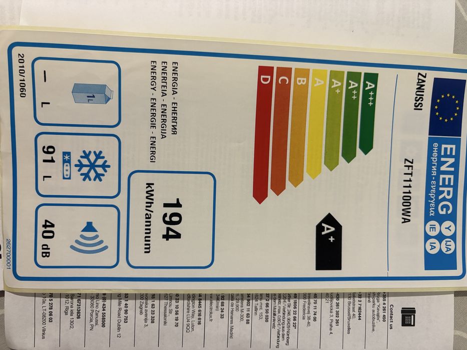 Congelator Zanussi ZFT11100WA, 91 l, Clasa A+, H 85 cm, Alb