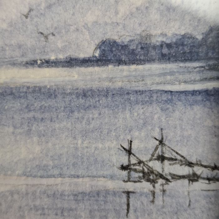 Set 3 Tablouri Acuarelă - Serie Peisaje Montane & Lacustre - Rame Lemn Nuc