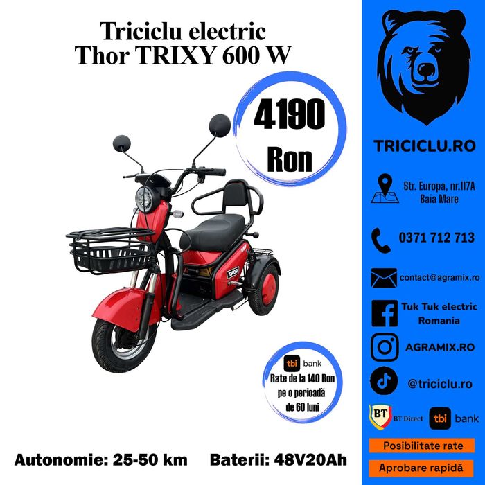 Tuk tuk triciclu electric Thor Trixy-2 nou Agramix