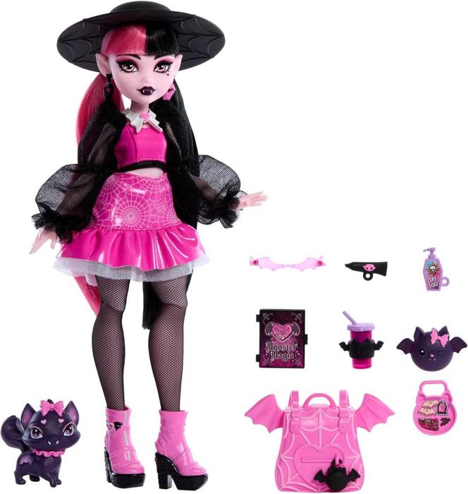 Кукла Дракулаура из Monster High с питомцем — котом-летучей мышью