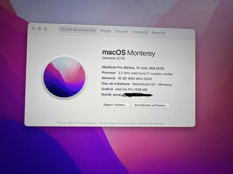 Vând MacBook Pro 15" Retina (Mid 2015), i7, 16 GB RAM, 256 GB SSD