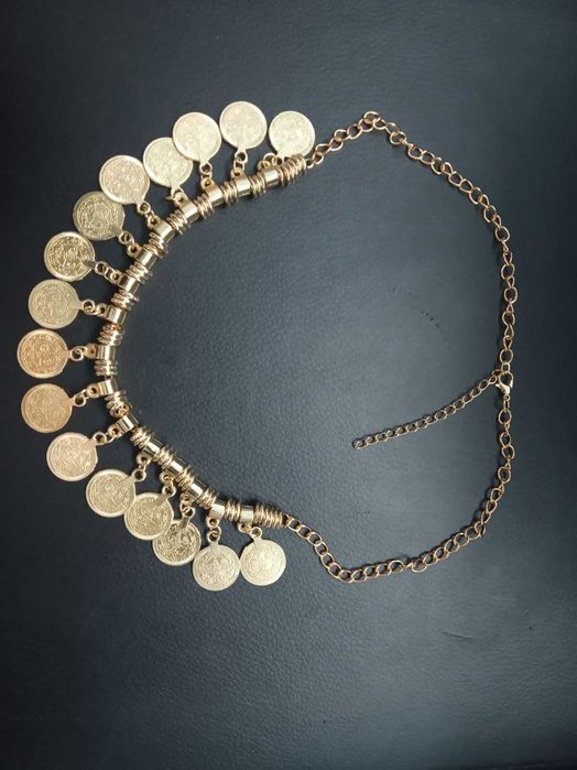 Етно колие с пендари 16 пендара злато и сребро имитация