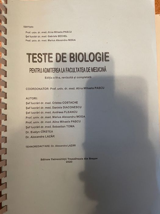 Carti de teste admitere medicina materia Biologie