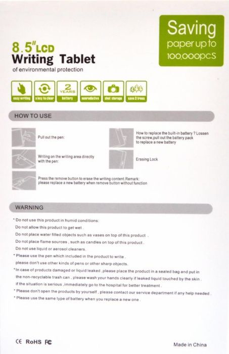 Таблет за писане и рисуване с бутон за изтриване и писец