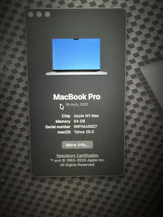 Macbook Pro 16” M1 Max, 64gb ram