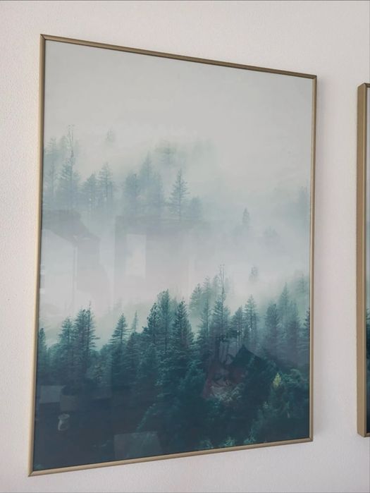 Set 3 tablouri CANVAS (PÂNZA) cu rama aurie de metal