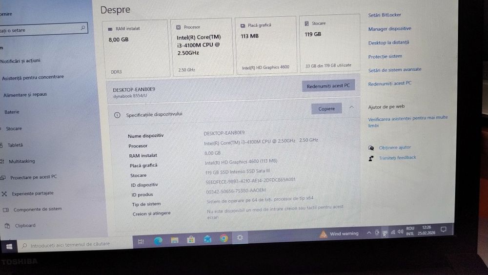 Laptop i3, 15,6", 8 GB RAM, SSD.