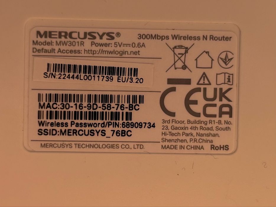 Router wireless Wi-Fi Mercusys MW301R, 300 Mbps, 3 porturi