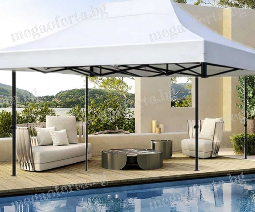 Сгъваема Шатра 3х4.50 с Усилена Конструкция и Гумирано Бяло Покривало