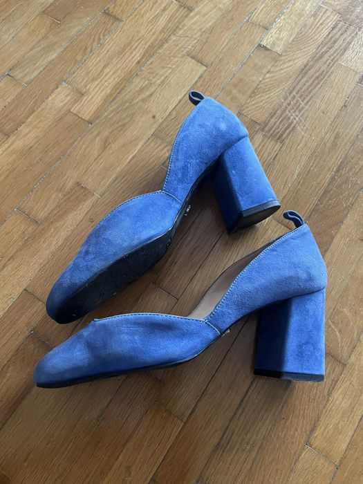 Pantofi piele naturala, albastri, Il Passo, toc robust, masura 36