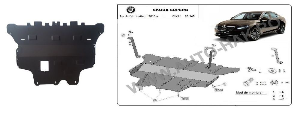Scut motor metalic otel 2-3mm Skoda Fabia,Octavia,Superb,Rapid,Karoq