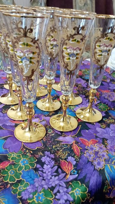 Красивые высокие 24 см Фужеры Богемия 11 шт