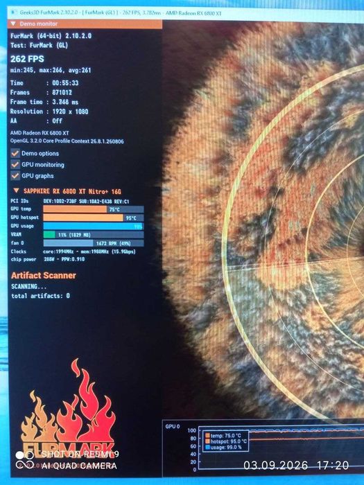 Sapphire NITRO+ AMD Radeon RX 6800 XT 16GB (Фабрично ускорена, Топ охлаждане, Перфектно състояние)
