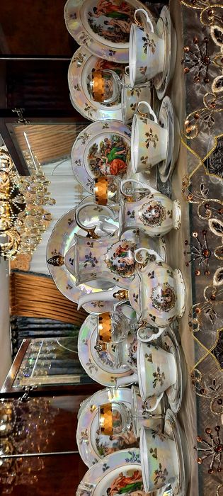 Чайно-кофейный сервиз Мадона "Золотая шишка"ГДР "KAXLA". Антиквариат.