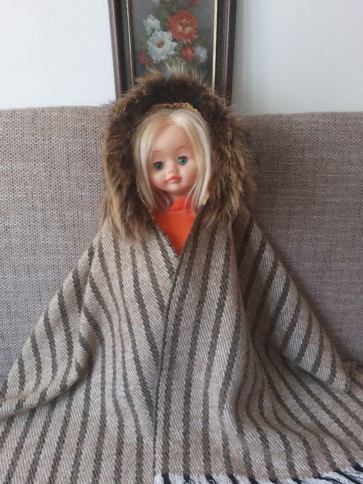 Șal nou unicat din 100% lana si blana naturala