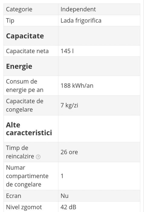 Lada Frigorifica Albatros 145 litri