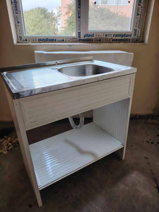 Chiuveta de inox cu mască din pvc alb
