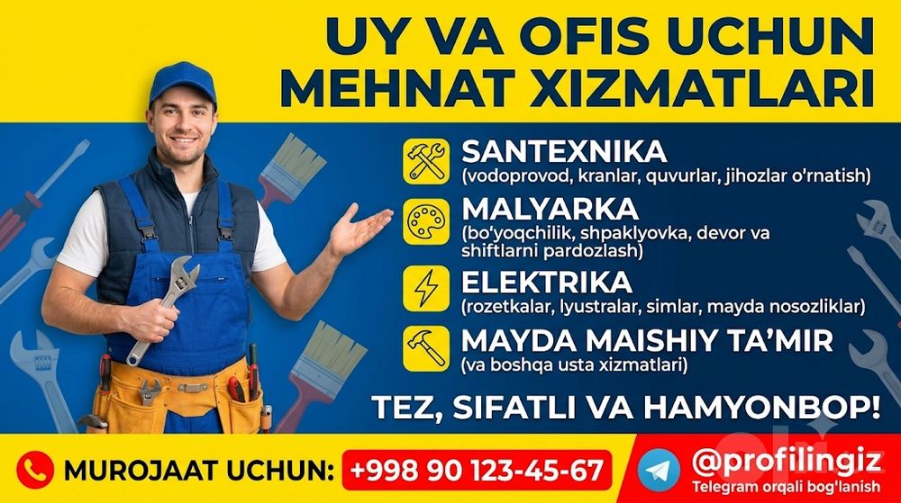 Uy va office uchun mehnat xizmatlari .  Ayron 18 Pro max