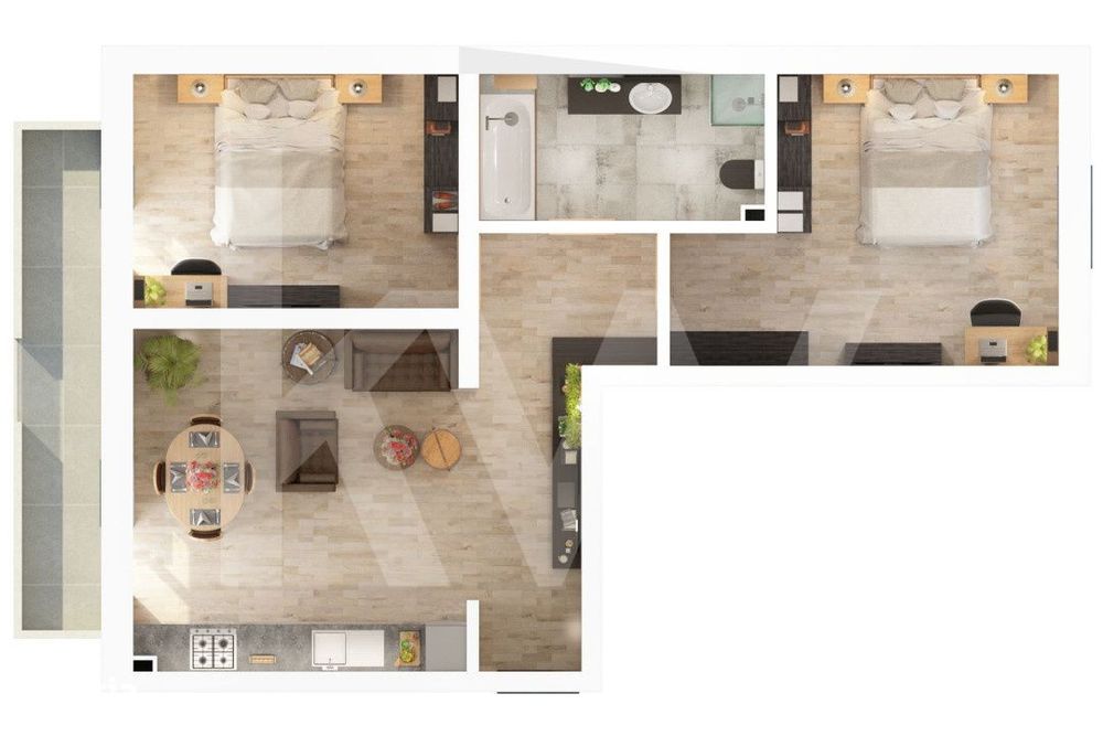 Apartament 3 camere - 77,8 mp utili - 2 balcoane 14,85 mp si 2 bai
