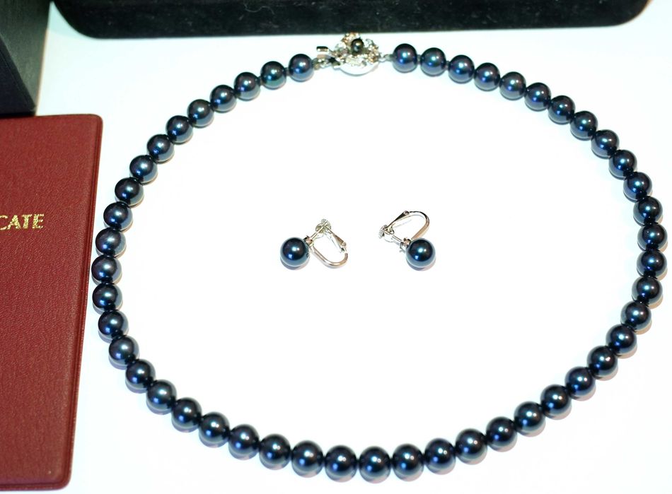Colier cercei perle negre Akoya veritabile 8.5 mm Certificat