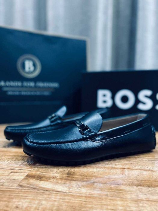 BOSS мужские кожаные мокасины Италия РАЗМЕР 43,44 цвет чёрный