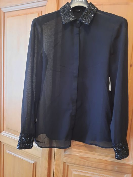 Bluza noua din voal cu paiete la guler și mâneci mărimea S-M