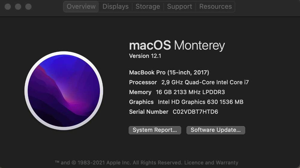 MacBook Pro 15 2017 / i7 2.9 16GB 512 SSD A1707