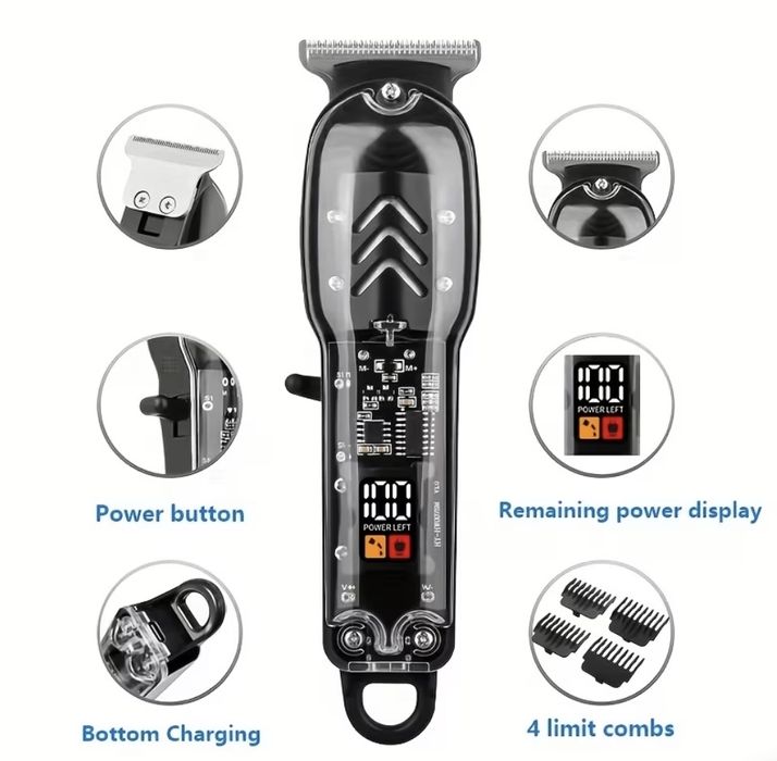 Мужская машинка для стрижек волос, профессиональный прозрачный набор