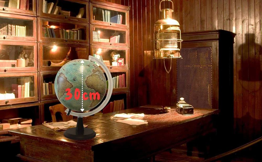Glob pământesc luminos EXERZ 30 cm, design vintage, hartă în engleză