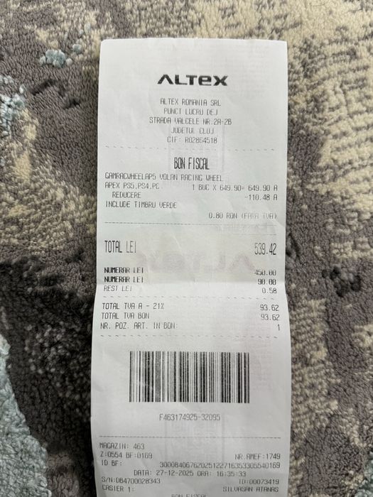 Vand volan hori racing wheel apex