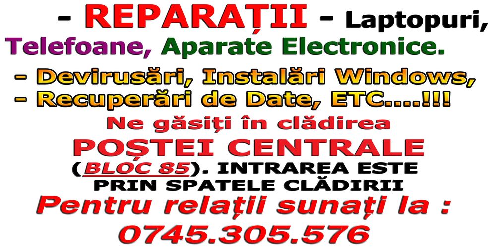 Reparații electronice, laptopuri/pc, telefoane/tablete, baterii, boxe