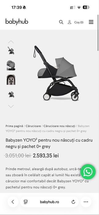 Carucior Babyzen Yoyo 2, cadru negru stare Foarte Buna