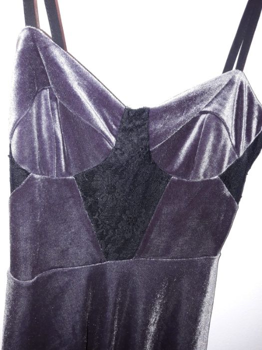 Rochie mini de catifea mov inchis, pentru club