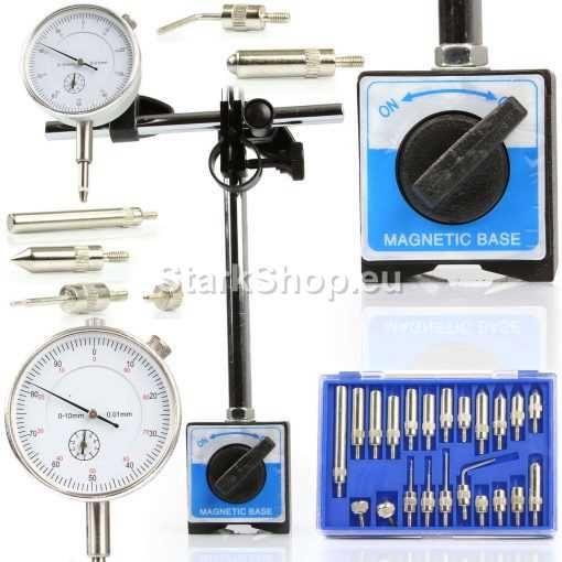 Измервателен К-т  Магнитна Стойка Часовник с 22 броя Накрайници 0-10мм