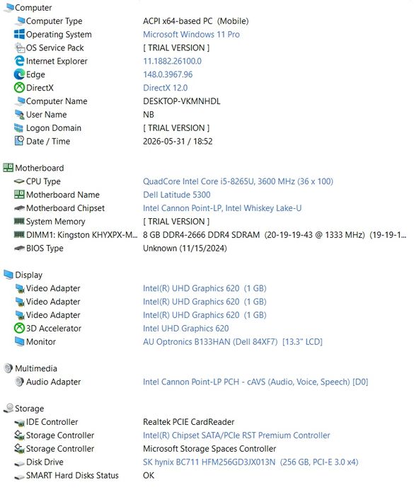 Лаптоп Dell Latitude 5300, i5-8th, 8GB RAM, 256GB SSD, 13.3"