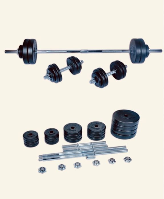 Set gantere cu bara piept sau bara z la alegere+Discuri total 50 kg