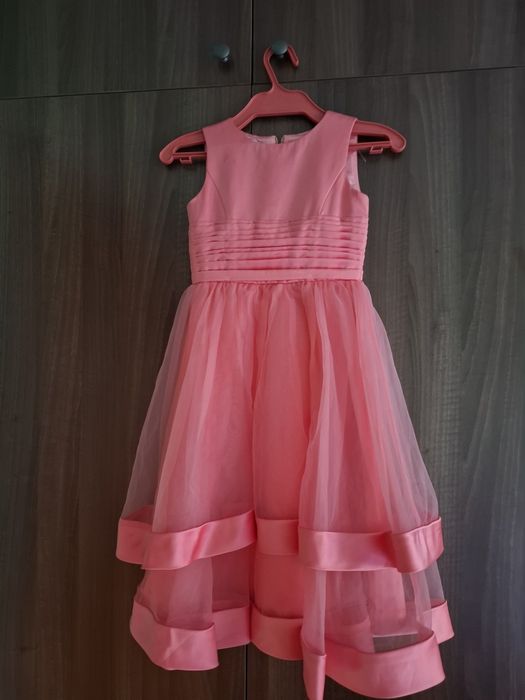 Rochie de ocazie fetita, din tafta si voal, cu dubla captuseala.