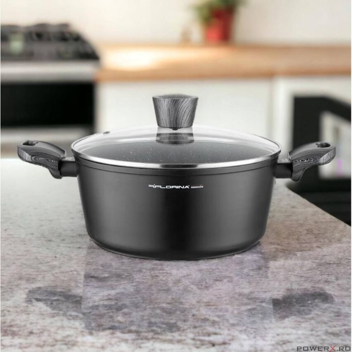 Oala din aluminiu, cu invelis marmorat antiaderent, cu capac,