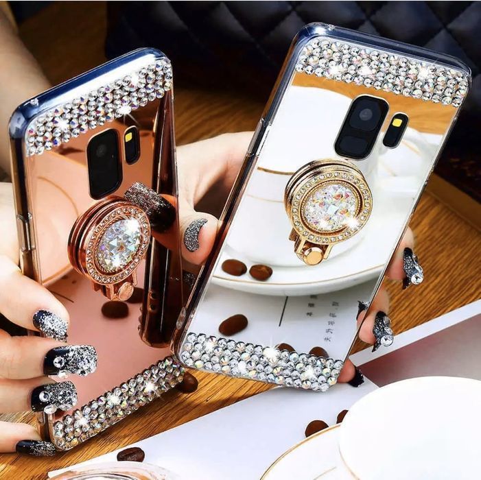 Husa oglinda, pietricele + inel pt. Samsung Galaxy S9 , S9+ , S9 Plus