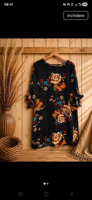 Rochie bleumarin florală elegantă, mărimea L, nouă fără etichetă