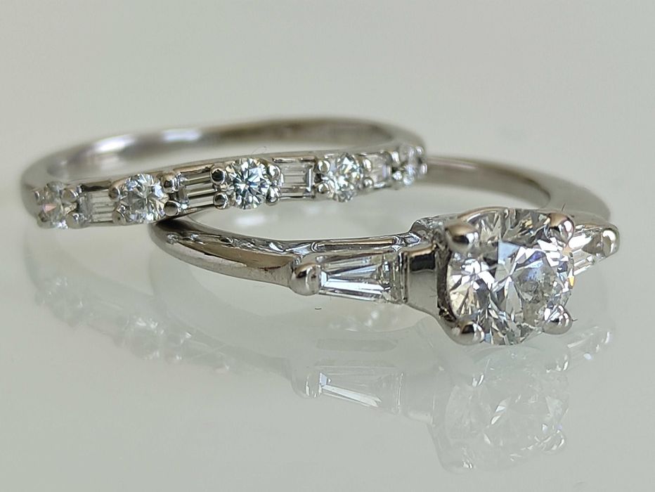 Inel aur 14k cu diamante si verigheta diamante 1.06ct