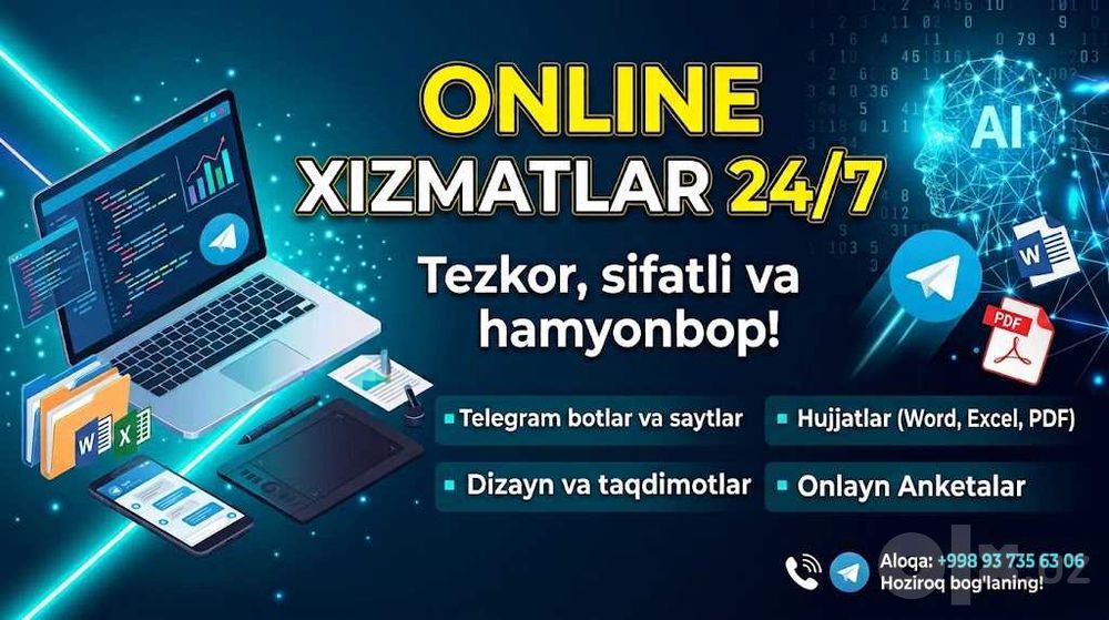 Onlayn yordamchi: Hujjat ishlari, Telegram bot, sayt va dizayn