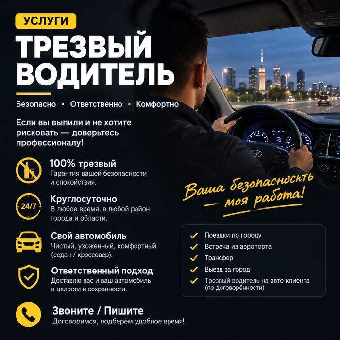 Трезвый водитель в Алматы | 24/7