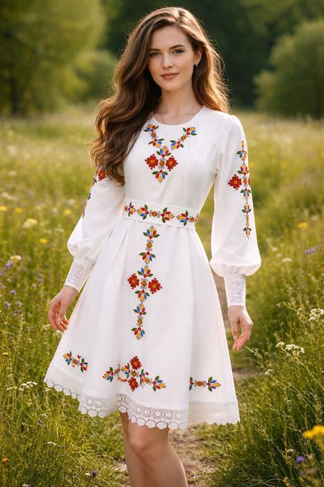 Рокля с бродирана шевица/бродерия