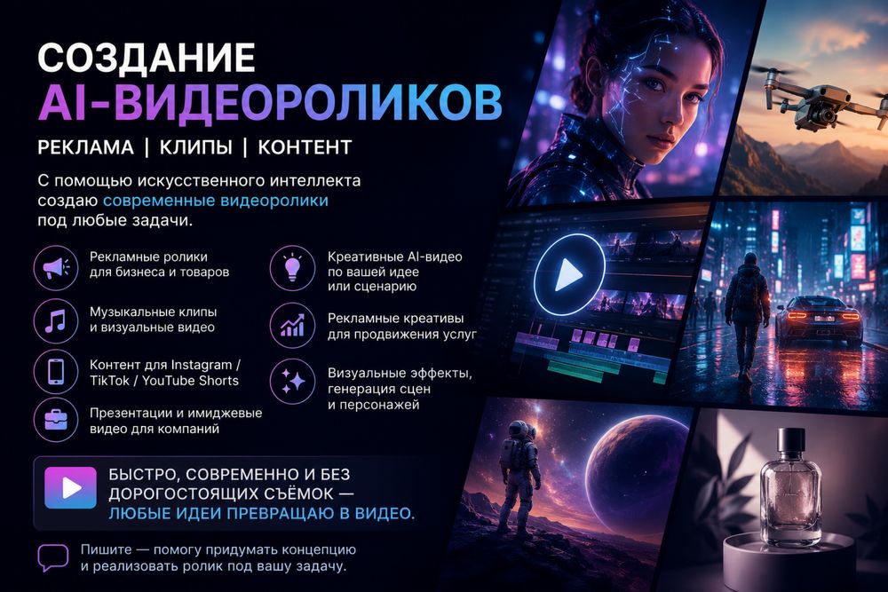 Создание AI-видеороликов | Реклама | Клипы | Контент
